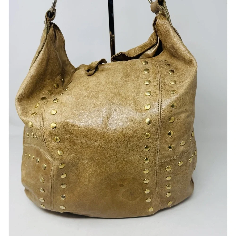 Sabina New York Brown Leather Hobo Bag Purse Handbag Studs‎ Braided Strap